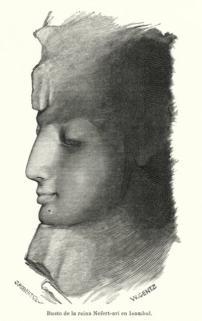 Popiersie starożytnej egipskiej królowej Nefertari, żony Ramzesa Wielkiego, Abu Simbel (lito) autorstwa Karl Wilhelm Gentz