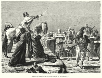 Rekrutacja żołnierzy do armii osmańskiej za czasów Muhammada Alego, chedywa z Egiptu (lit) autorstwa Karl Wilhelm Gentz