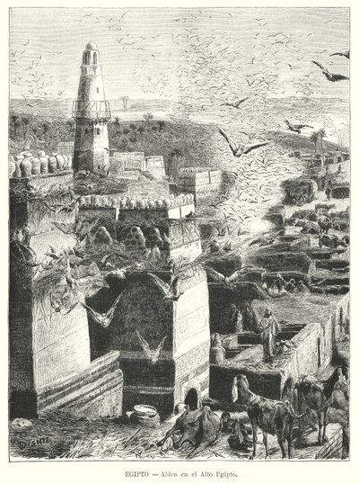 Wieś w Górnym Egipcie (lito) autorstwa Karl Wilhelm Gentz