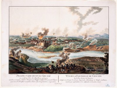 Oblężenie Chocimia (Chocim, Chotyn, Hotin, Choczim lub Chotin, Ukraina) 1788 - Schuetz, Carl (1745-1800) - 1788 - Miedzioryt, akwarela - 36,6x48,3 - Kolekcja prywatna autorstwa Karl von (after) Schutz