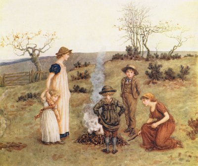 The Stick Fire (kolorowa litografia) autorstwa Kate (after) Greenaway