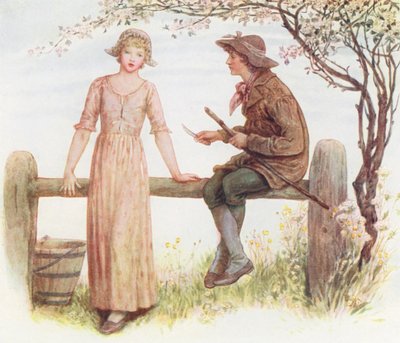 Two at a Stile (kolorowa litografia) autorstwa Kate (after) Greenaway