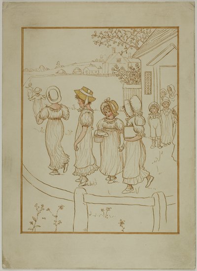 Dziewczyny idące aleją autorstwa Kate Greenaway