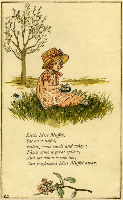 Mała panna Muffet ilustrowana autorstwa Kate Greenaway