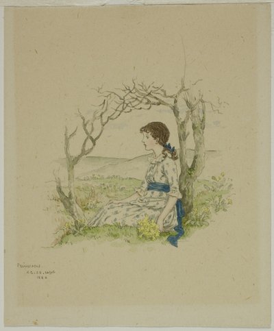 Siedząca dziewczyna z pierwiosnkami autorstwa Kate Greenaway