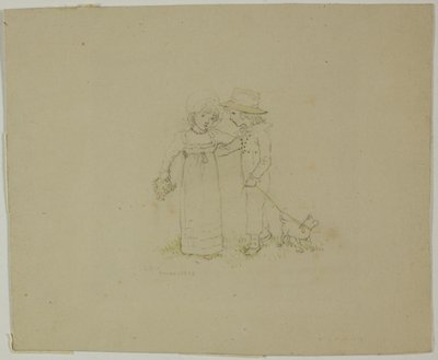 Dwoje dzieci z psem autorstwa Kate Greenaway