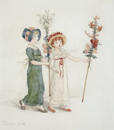 Dwoje dzieci z kijami autorstwa Kate Greenaway