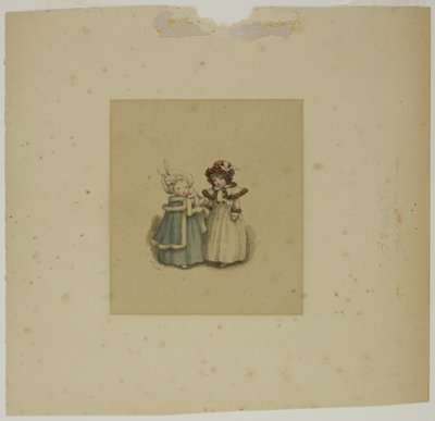Dwie małe dziewczynki w futrzanych płaszczach autorstwa Kate Greenaway