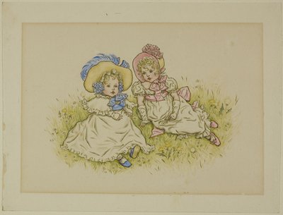 Dwie małe dziewczynki z czepkami autorstwa Kate Greenaway