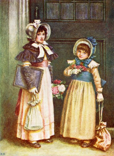 „Dwie dziewczyny idą do szkoły” Kate Greenaway. autorstwa Kate Greenaway