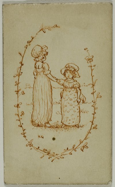 Winieta dwóch dziewczyn (rekto); Atena (odwrócona) autorstwa Kate Greenaway