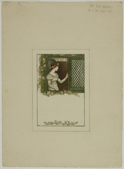 Kobieta w oknie kratowym autorstwa Kate Greenaway