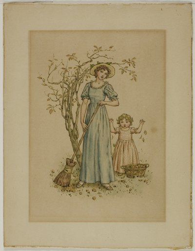 Kobieta z miotłą i mała dziewczynka autorstwa Kate Greenaway