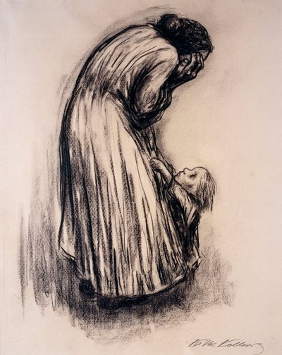Zrozpaczona kobieta z dzieckiem, autorstwa Käthe Kollwitz