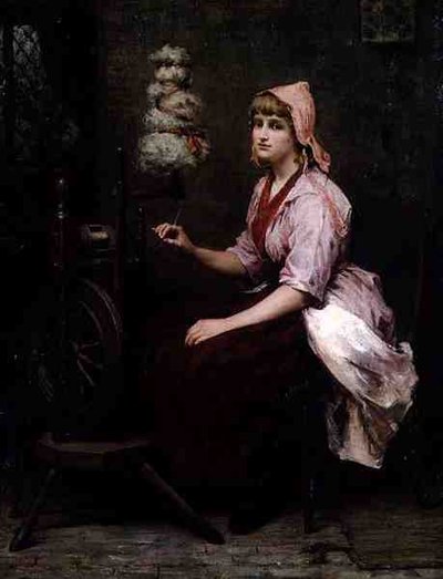 Dziewczyna przy kołowrotku autorstwa Katherine D. M. Bywater