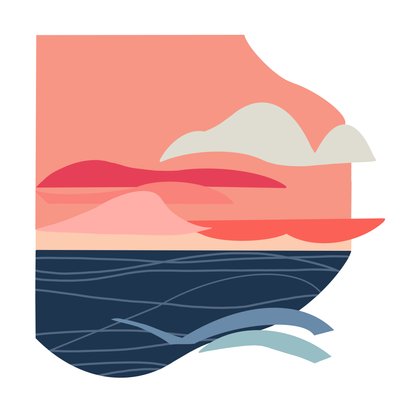 Ocean Indygo, 2023 (ilustracja cyfrowa z oryginalnego papierowego kolażu) autorstwa Kathy Dunaway