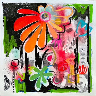 rebel bloom, 2025 (mieszane media na papierze) autorstwa Kathy Dunaway