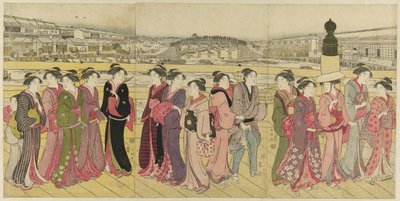 Przekraczanie mostu Nihonbashi autorstwa Katsukawa Shuncho