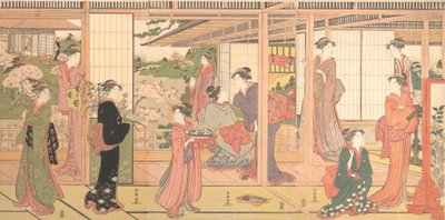 Otwarcie rezydencji na ogród, ca. 1786. autorstwa Katsukawa Shuncho