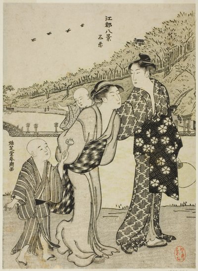 Staw Shinobazu, z serii „Osiem widoków Edo (Koto hakkei)” autorstwa Katsukawa Shuncho