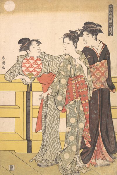 Trzy kobiety na moście, ca. 1785. autorstwa Katsukawa Shuncho