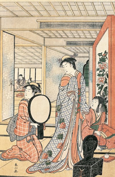 Kobieta przed lustrem, Katsukawa Shunsho (1726-1792), japońska cywilizacja japońska autorstwa Katsukawa Shuncho