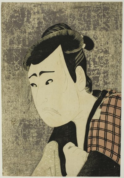 Portret popiersiowy aktora Ichikawy Yaozo III w roli Tanabe Bunzo w sztuce Hana-ayame Bunroku Soga (Kwitnąca tęczówka: Wendeta Soga z epoki Bunroku), wystawianej w teatrze Miyako od piątego dnia piątego miesiąca 1794 r. autorstwa Katsukawa Shun