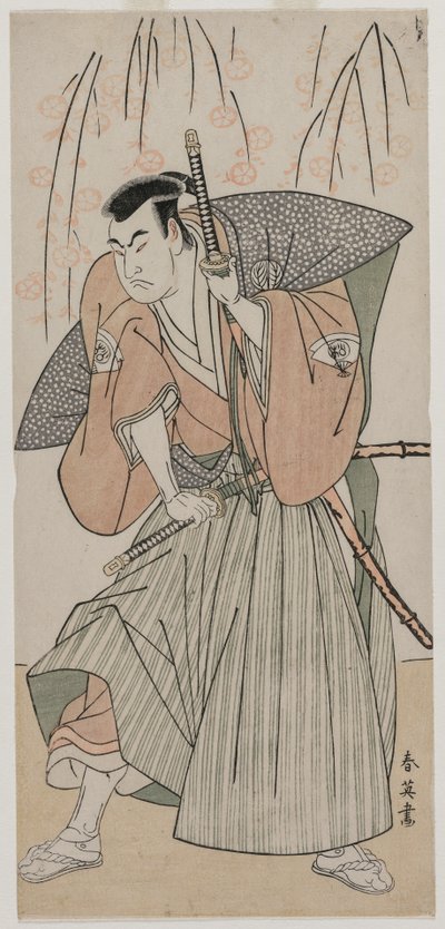 Onoe Matsusuke I jako samuraj stojący pod wiśnią, koniec lat 80. XVIII wieku. autorstwa Katsukawa Shunei