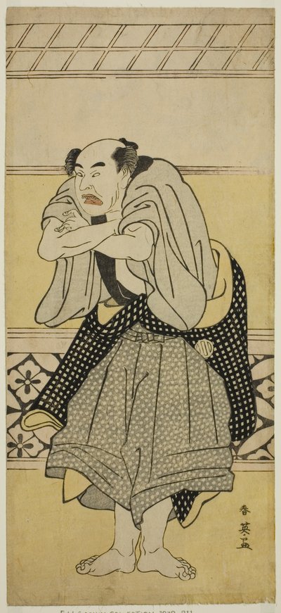 Aktor Asao Tamejuro I jako pijany Gotobei w sztuce Yoshitsune Koshigoe Jo, wystawionej w teatrze Ichimura w dziewiątym miesiącu 1790 r. autorstwa Katsukawa Shun