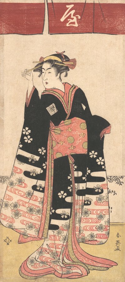 Aktor Ichikawa Monosuke II w niezidentyfikowanej roli kobiecej, ca. 1789. autorstwa Katsukawa Shun