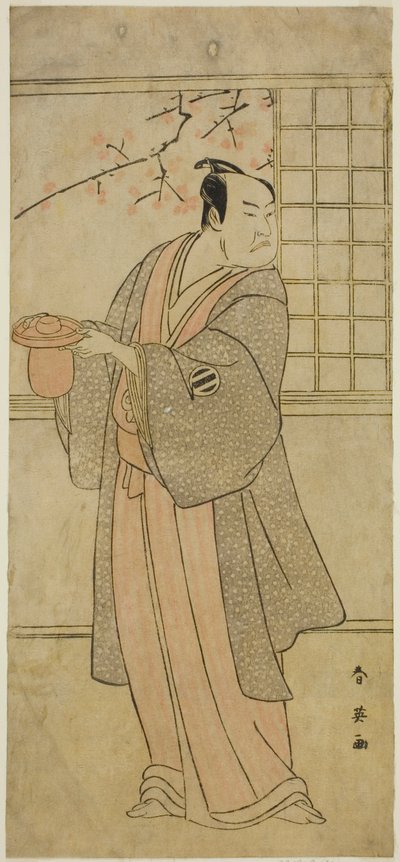 Aktor Kataoka Nizaemon VII jako Yoshidaya Kizaemon w sztuce Edo Sunago Kichirei Soga, wystawionej w teatrze Miyako w pierwszym miesiącu 1795 r. autorstwa Katsukawa Shun