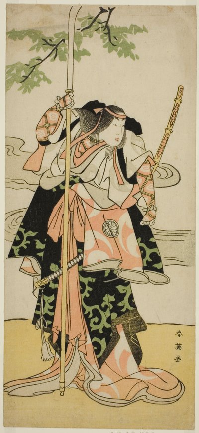 Aktor Segawa Kikunojo III jako Lady Tomoe (Tomoe Gozen) w sztuce Yasa Gumbai Miyako no Jindori, wystawionej w teatrze Miyako w jedenastym miesiącu 1793 r. autorstwa Katsukawa Shun