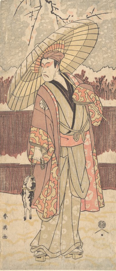 Czwarty Matsumoto Koshiro jako człowiek idący pod parasolem, ca. 1796. autorstwa Katsukawa Shun