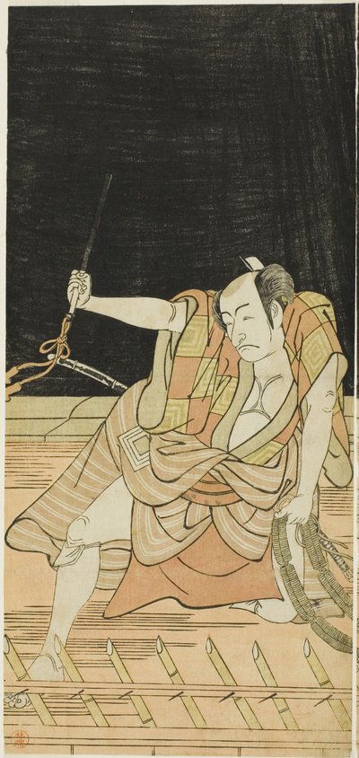 Aktorzy Nakamura Nakazô I jako Danshichi Kurobei i Ichikawa Danjûrô V jako Issun Tokubei w "Mirror of Osaka in the SummerFestival" ("Natsu MatsuriNaniwa Kagami") autorstwa Katsukawa Shunkо̄