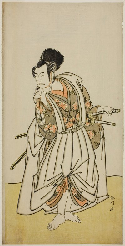 Aktor Ichikawa Yaozo II jako Sakura-maru w sztuce Sugawara Denju Tenarai Kagami, wystawionej w teatrze Ichimura w siódmym miesiącu 1776 r. autorstwa Katsukawa Shunkо̄
