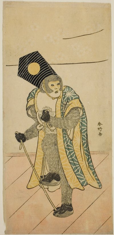 Aktor Ichimura Uzaemon IX jako małpa w sztuce Mitsu Ningyo Yayoi no Hinagata, wystawionej w teatrze Nakamura w drugim miesiącu 1785 roku autorstwa Katsukawa Shunkо̄