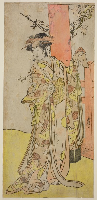 Aktor Iwai Hanshiro IV jako Kitsune ga Saki Otama () w sztuce Miyakodori Yayoi no Watashi (), wystawionej w teatrze Kiri () w trzecim miesiącu 1787 roku () autorstwa Katsukawa Shunkо̄