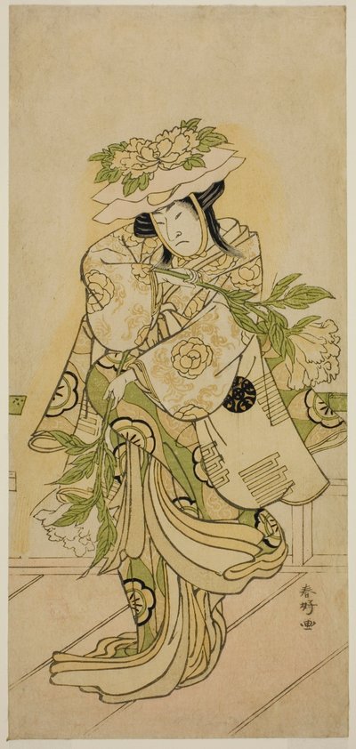 Aktor Nakamura Nakazo I w tańcu Shak-kyo w sztuce Aioi Jishi, wystawionej w teatrze Ichimura w czwartym miesiącu 1784 r. autorstwa Katsukawa Shunkо̄