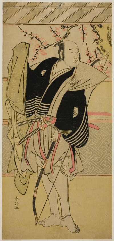 Aktor Onoe Matsusuke I jako Yawata no Saburo () w sztuce Edo no Hana Mimasu Soga (), wystawionej w teatrze Nakamura () w pierwszym miesiącu 1783 roku () autorstwa Katsukawa Shunkо̄