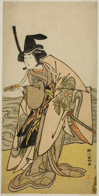 Aktor Yamashita Kinsaku II jako Lady Kikusui (Kikusui Gozen) w sztuce Kaeribana Eiyu Taiheiki, wystawionej w teatrze Nakamura w jedenastym miesiącu 1779 r. autorstwa Katsukawa Shunkо̄