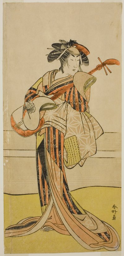 Aktor Yamashita Mangiku I jako Osan w sztuce Kitekaeru Nishiki no Wakayaka, wystawionej w teatrze Nakamura w jedenastym miesiącu 1780 r. autorstwa Katsukawa Shunkо̄