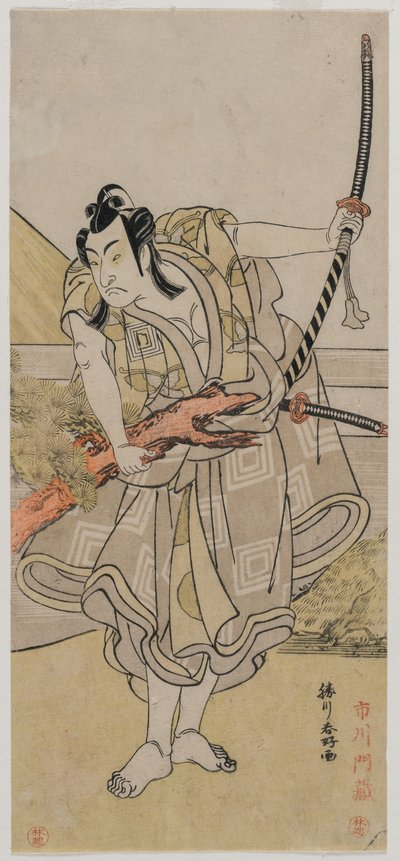 Ichikawa Monnosuke II jako Soga no Gorō autorstwa Katsukawa Shunko