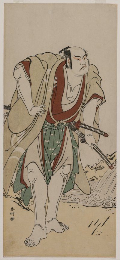 Otani Hiroji III jako samuraj stojący przy strumieniu autorstwa Katsukawa Shunko