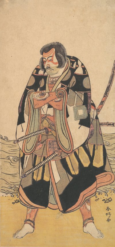 Aktor Ichikawa Danjuro V jako wojownik nad brzegiem morza, ca. 1790. autorstwa Katsukawa Shunko