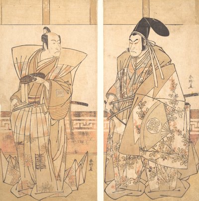 Dwóch aktorów ubranych w stroje ceremonialne, ca. 1787. autorstwa Katsukawa Shunko
