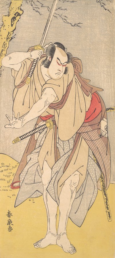 Aktor Onoe Matsuke jako samuraj z dobytym mieczem, 1786. autorstwa Katsukawa Shunsen