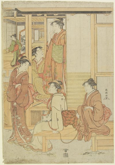 (Grupa pań na werandzie), ok. godz. 1780-1795 autorstwa Katsukawa Shunsho