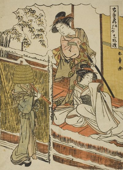 Akt dziewiąty: Dom Yuranosuke w Yamashinie ze sztuki Chushingura (Skarbiec lojalnych sług), ok. 1779-80 (kolorowy drzeworyt; chuban) autorstwa Katsukawa Shunsho