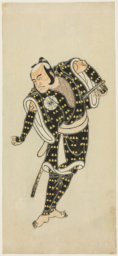 Aktor Bandô Matatarô IV jako Gempachibyôe w "Płatki śniegu: Śliwka Kaomise" ("Mutsu no hana ume no kaomise") autorstwa Katsukawa Shunsho