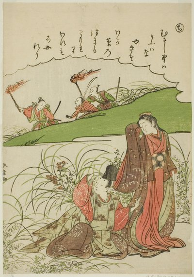 "Chi": Musashi Plain, z serii "Tales of Ise in Fashionable Brocade Pictures (Furyu nishiki-e Ise monogatari)" autorstwa Katsukawa Shunsho